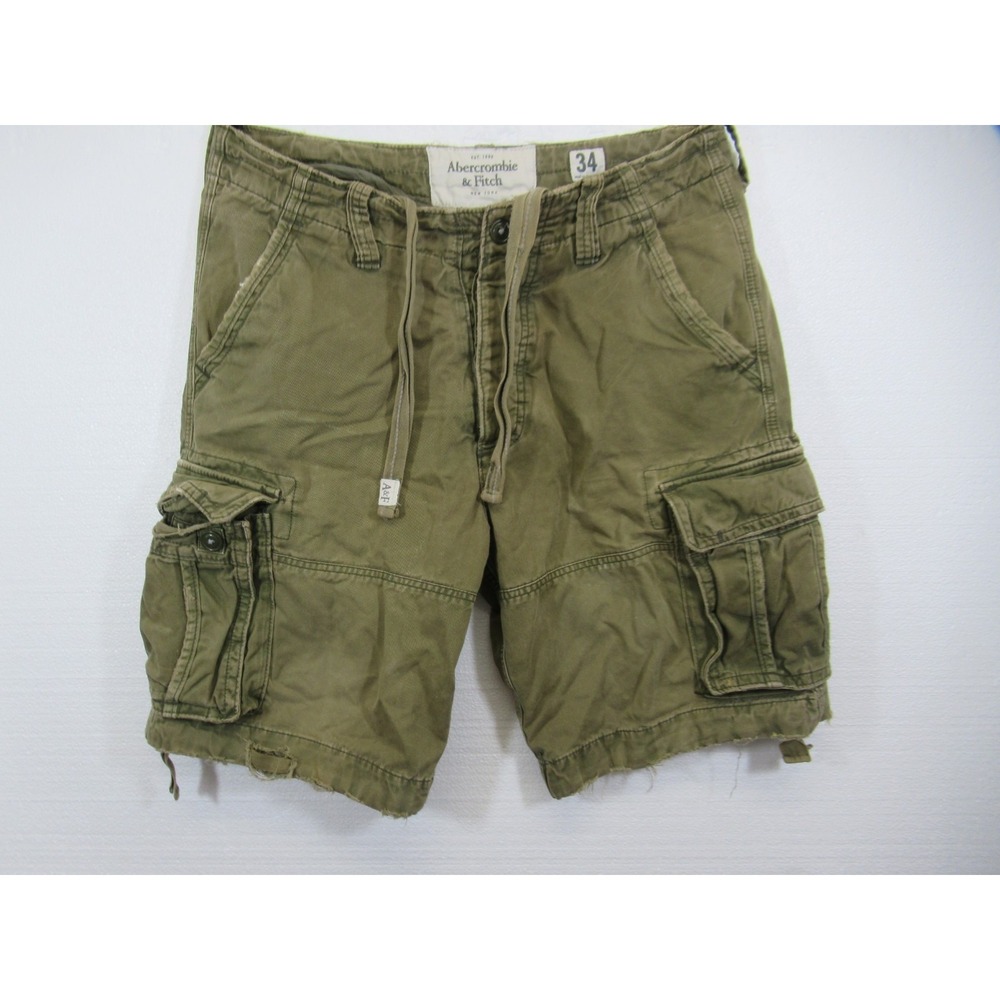 Abercrombie & Fitch Paratrooper Cargo Shorts Men 34 Green Distressed Destroyed